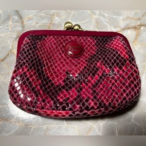 Coach Raspberry Snakeskin Print Kisslock Coin Purse
